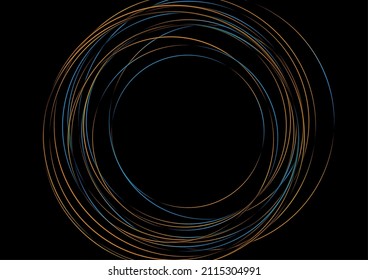 Blue and orange thin neon round lines abstract futuristic tech background. Vector design