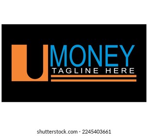 Vector de texto U MONEY de color naranja azul, para diseño de cartera de aplicación o logotipo.