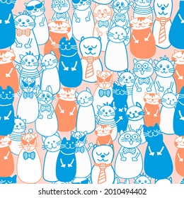 blue and orange vector cats seamless pattern