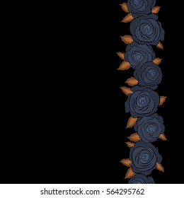 Blue and orange vector roses petals. Vertical sketch with copy space (place for your text).