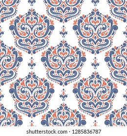Blue and orange vintage vector seamless pattern, wallpaper. Elegant classic texture. Luxury ornament. Royal, Victorian, Baroque elements. Great for fabric and textile, wallpaper, or any desired idea.