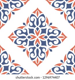 Vector vintage azul y naranja, de papel pintado. Elegante textura clásica. Comedor de lujo. Elementos reales, victorianos y barrocos. Excelente para tela y textil, papel pintado, o cualquier idea deseada.