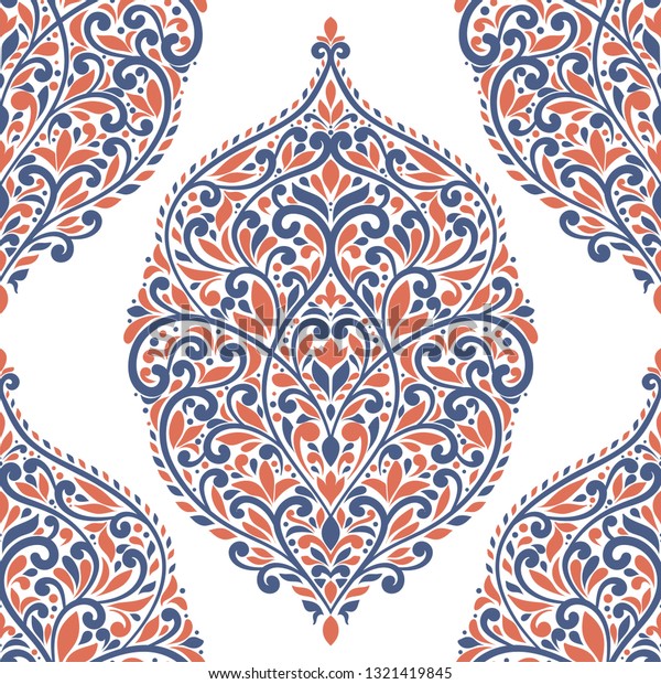 Blue Orange Vintage Vector Seamless Pattern Stock Vector (Royalty Free