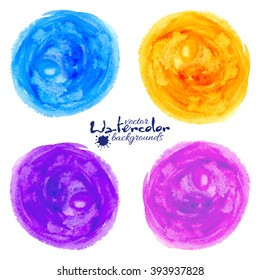 Blue, orange, violet and pink vector watercolor circles set