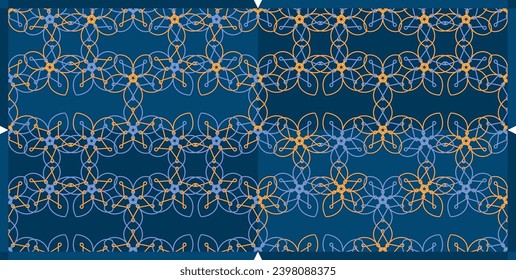 Flores de la estrella de alambre de color naranja azul Sostener manos vagamente entrelazadas Set de patrón sin costura. Colección de vectores.