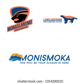 Blue orange yellow line art ferret hedgehog head combination mark logo design concept suitable for wildlife zoology pet shop