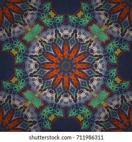 Blue, orange and yellow seamless pattern for printing or digital. Abstract vector dynamic rippled surface, illusion of movement, curvature.
