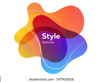 Blue, orange and yellow transparent elements. Abstract layers, text sample, fluid shapes, dynamic lines. Vector illustration for banner, poster, logo, cover design