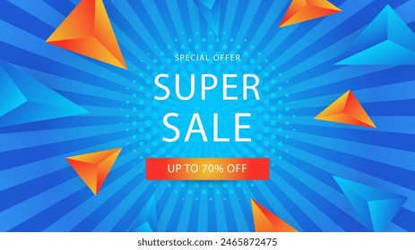 Blue orange and yellow vector special discount super sale background. Vector super sale template design. Big sales special offer. End of season party background