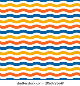 Blue, orange and yellow waves seamless pattern. Minimalist and childish design for fabric, textile, wallpaper, bedding, swaddles or gender-neutral apparel.