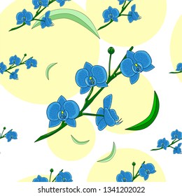 Blue orchid pattern with yellow background