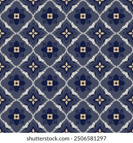 The Blue Oreintal Flora Damask Seamless pattern  embroidery, Indian style.  art ornament print.Design for carpet, cover.wallpaper, wrapping, fabric, clothing