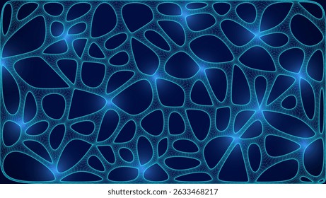 Blue Organic Cell Pattern With Neural Texture. Abstract Voronoi Network. Ai Bg With Neuron And Synapse Geometry. Cyber Grid And Mesh. Techno Background With Dynamic Lines And Curve. Biology Structure
