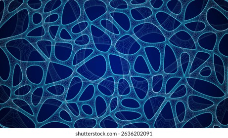 Blue Organic Cell Pattern With Neural Texture. Abstract Voronoi Network. Ai Bg With Neuron And Synapse Geometry. Cyber Grid And Mesh. Techno Background With Dynamic Lines And Curve. Biology Structure