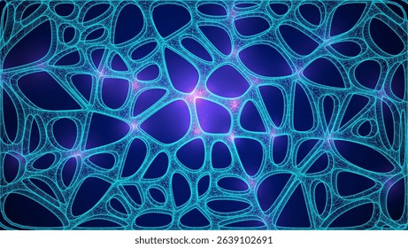 Blue Organic Cell Pattern With Neural Texture. Abstract Voronoi Network. Ai Bg With Neuron And Synapse Geometry. Cyber Grid And Mesh. Techno Background With Dynamic Lines And Curve. Biology Structure