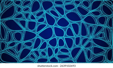 Blue Organic Cell Pattern With Neural Texture. Abstract Voronoi Network. Ai Bg With Neuron And Synapse Geometry. Cyber Grid And Mesh. Techno Background With Dynamic Lines And Curve. Biology Structure