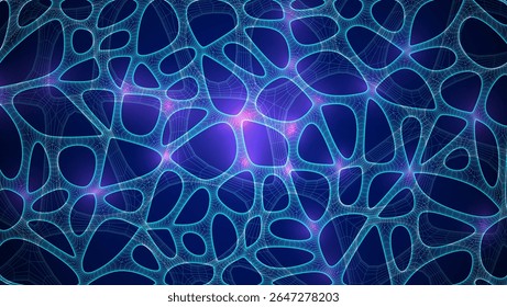 Blue Organic Cell Pattern With Neural Texture. Abstract Voronoi Network. Ai Bg With Neuron And Synapse Geometry. Cyber Grid And Mesh. Techno Background With Dynamic Lines And Curve. Biology Structure