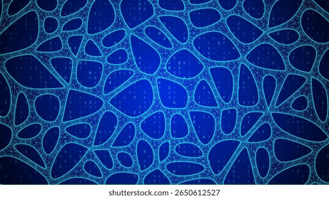 Padrão De Célula Orgânica Azul Com Textura Neural. Rede Voronoi Abstrata. Ai Bg Com Geometria De Neurônio E Sinapse. Rede Cibernética E Malha. Plano De Fundo Techno Com Linhas Dinâmicas E Curva. Estrutura de Biologia