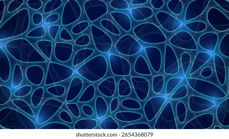 Blue Organic Cell Pattern With Neural Texture. Abstract Voronoi Network. Ai Bg With Neuron And Synapse Geometry. Cyber Grid And Mesh. Techno Background With Dynamic Lines And Curve. Biology Structure