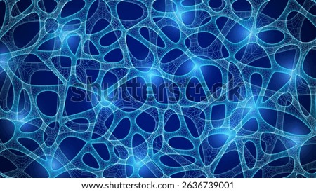 Blue Organic Cell Pattern With Neural Texture. Abstract Voronoi Network. Ai Bg With Neuron And Synapse Geometry. Cyber Grid And Mesh. Techno Background With Dynamic Lines And Curve. Biology Structure
