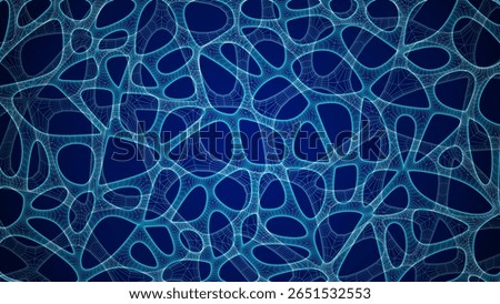 Blue Organic Cell Pattern With Neural Texture. Abstract Voronoi Network. Ai Bg With Neuron And Synapse Geometry. Cyber Grid And Mesh. Techno Background With Dynamic Lines And Curve. Biology Structure