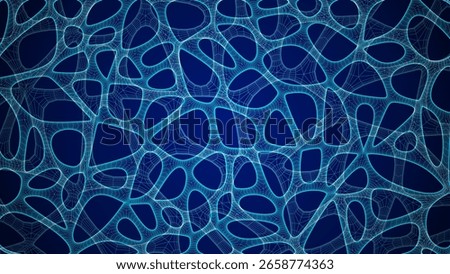 Blue Organic Cell Pattern With Neural Texture. Abstract Voronoi Network. Ai Bg With Neuron And Synapse Geometry. Cyber Grid And Mesh. Techno Background With Dynamic Lines And Curve. Biology Structure