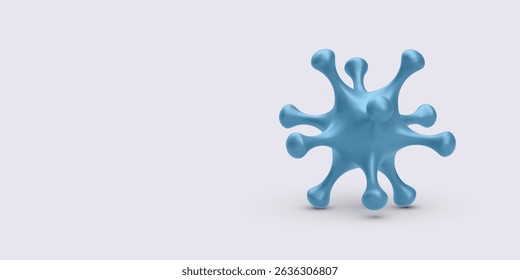 Blue Organic Microbe Shape With Irregular Spikes On Light Background, Minimalist 3D Illustration Representing Bacteria, Cell Mutation, Virus, Or Science Concept For Medical And Educational Use. Vector