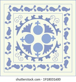 Blue orient pattern carpet with pomegranate