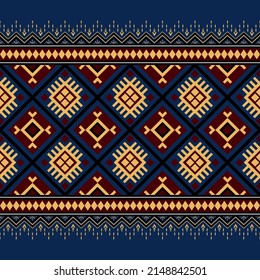 Patrón azul oriental sin costura tela tradicional tailandesa de fondo nativa Diseño para alfombras, papel pintado, ropa, envoltura, batik, tela, seda,Estilo de bordado de ilustración vectorial