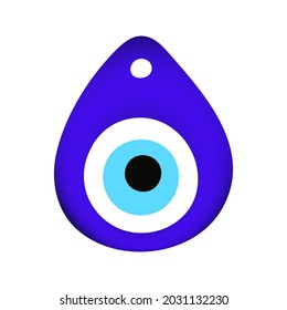 Blue oriental evil eye symbol amulet flat style design vector illustration isolated on white background, Greek or turkish nazar protection talisman.