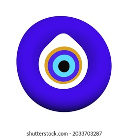 Blue oriental evil eye symbol amulet flat style design vector illustration isolated on white background, Greek or turkish nazar protection talisman.