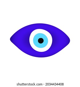 Blue oriental evil eye symbol amulet flat style design vector illustration isolated on white background, Greek or turkish nazar protection talisman.
