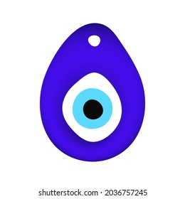 Blue oriental evil eye symbol amulet flat style design vector illustration isolated on white background, Greek or turkish nazar protection talisman.