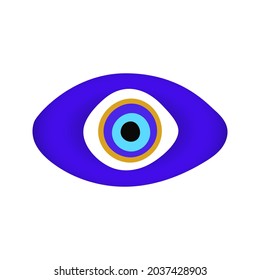 Blue oriental evil eye symbol amulet flat style design vector illustration isolated on white background, Greek or turkish nazar protection talisman.