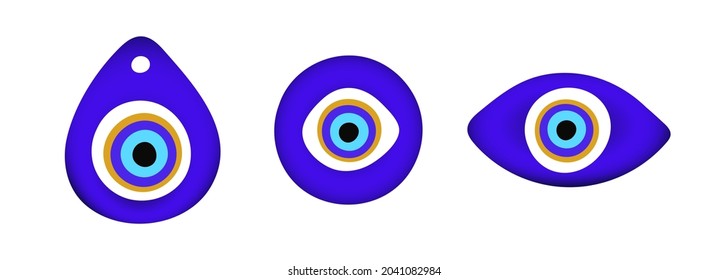 Blue oriental evil eye symbol amulet flat style design vector illustration isolated on white background. Greek or turkish nazar protection talisman.