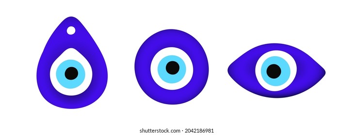 Blue oriental evil eye symbol amulet flat style design vector illustration isolated on white background. Greek or turkish nazar protection talisman.