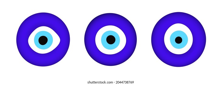 Blue oriental evil eye symbol amulet flat style design vector illustration isolated on white background. Greek or turkish nazar protection talisman.