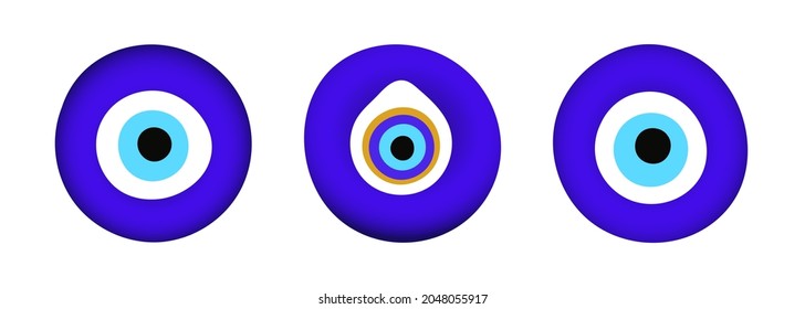 Blue oriental evil eye symbol amulet flat style design vector illustration isolated on white background. Greek or turkish nazar protection talisman.