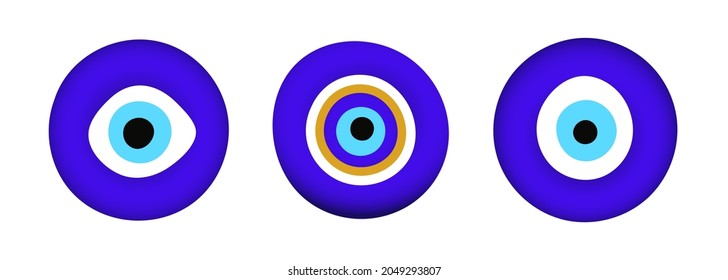 Blue oriental evil eye symbol amulet flat style design vector illustration isolated on white background. Greek or turkish nazar protection talisman.