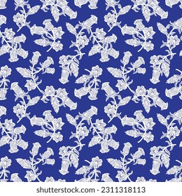 Blue Oriental Floral fondo de patrón sin costura para textiles de moda, gráficos, antecedentes y artesanías