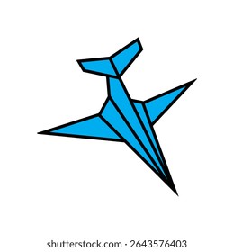 Blue Origami Paper Airplane Symbol with Clean White Background
