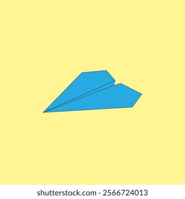 Blue origami paper plane vector illustration on yellow background