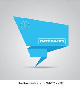 blue origami paper speech bubble or web banner .vector illustration