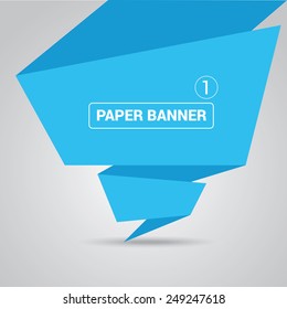 blue origami paper speech bubble or web banner .vector illustration