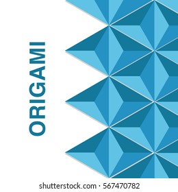 Blue origami pyramids background template with copyspace.