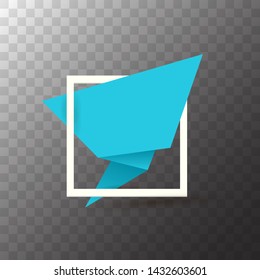 Blue origami speech bubble or banner isolated on transparent background. Ribbon banner, scroll, price tag, sticker, badge, poster. Vector cover design template