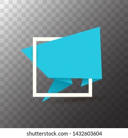 Blue origami speech bubble or banner isolated on transparent background. Ribbon banner, scroll, price tag, sticker, badge, poster. Vector cover design template