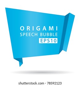 Blue origami speech bubble. Vector eps10 background.