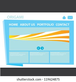 blue origami website template design. vector origami style site.