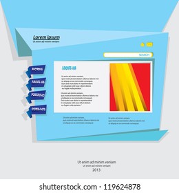 blue origami website template design. vector origami style site.